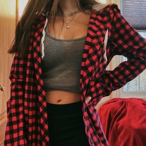 Checkered red and black flannel from garage